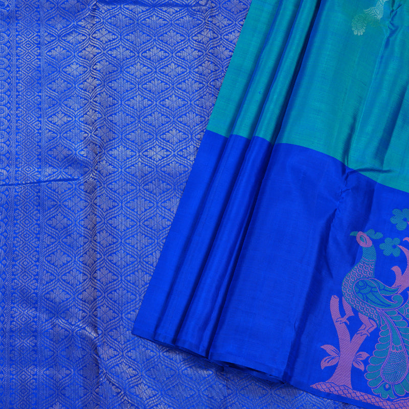 Hayagrivas Peacock Blue Kanjivaram Silk Saree with Blue Border BBD582G2-2