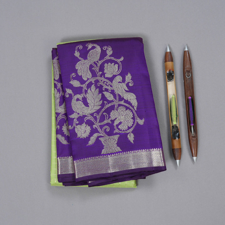 Hayagrivas Apple Green Kanjivaram Silk Saree with Purple Border - BBD585G6-1