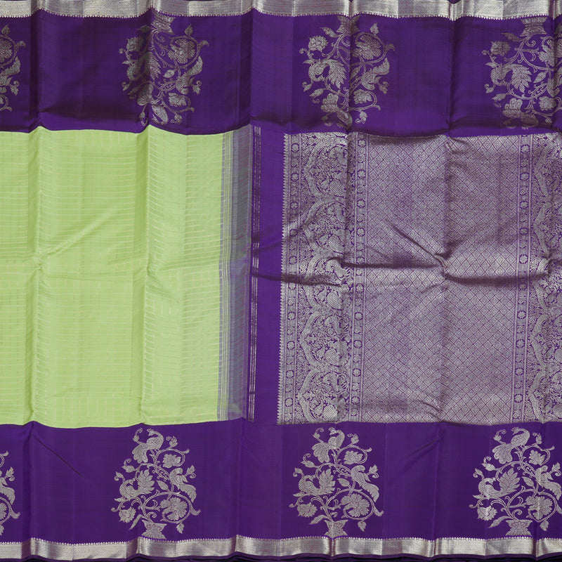 Hayagrivas Apple Green Kanjivaram Silk Saree with Purple Border - BBD585G6-1