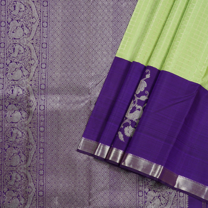 Hayagrivas Apple Green Kanjivaram Silk Saree with Purple Border - BBD585G6-1