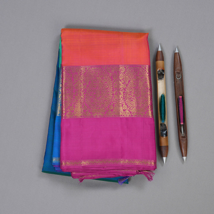 Hayagrivas Peacock Blue Handloom Kanjivaram Silk Saree with Multi Color  Border BBD588G3-1