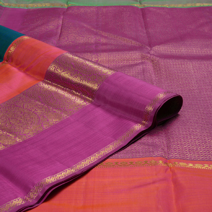 Hayagrivas Peacock Blue Handloom Kanjivaram Silk Saree with Multi Color  Border BBD588G3-1
