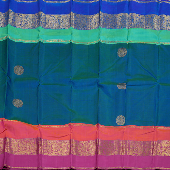 Hayagrivas Peacock Blue Handloom Kanjivaram Silk Saree with Multi Color  Border BBD588G3-1