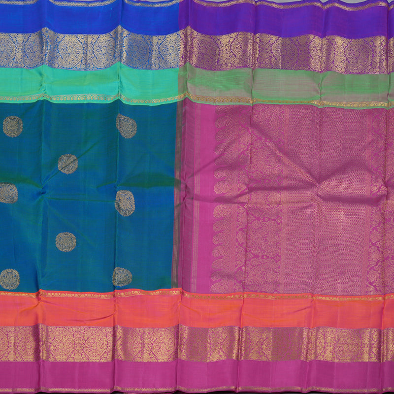 Hayagrivas Peacock Blue Handloom Kanjivaram Silk Saree with Multi Color  Border BBD588G3-1
