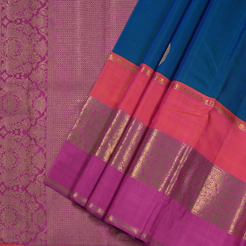 Hayagrivas Peacock Blue Handloom Kanjivaram Silk Saree with Multi Color  Border BBD588G3-1