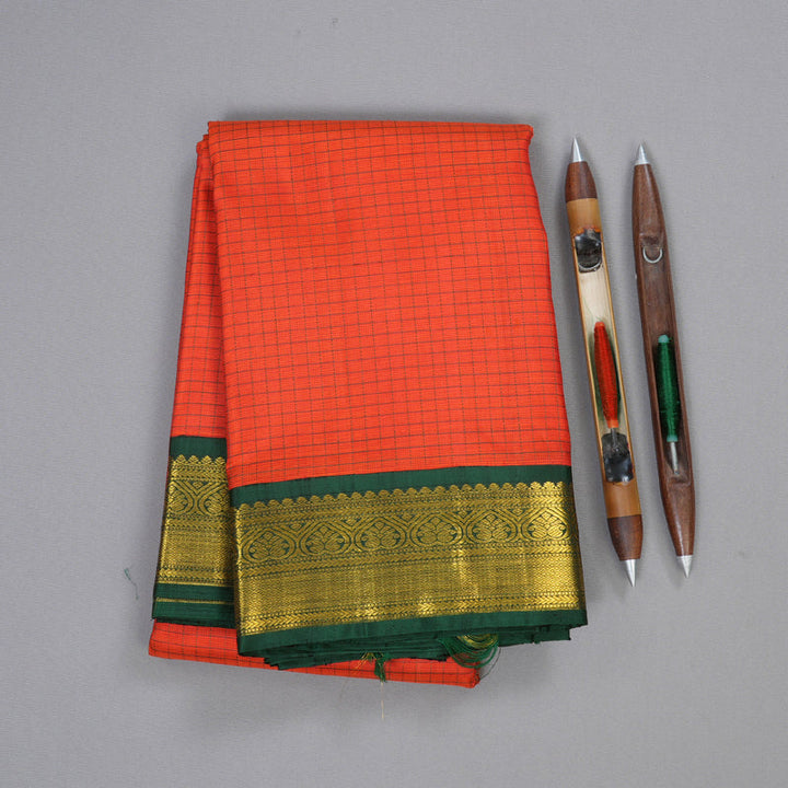 Hayagrivas Orange Kanjivaram Silk Saree with Bottle Green Border BBD588G4-1