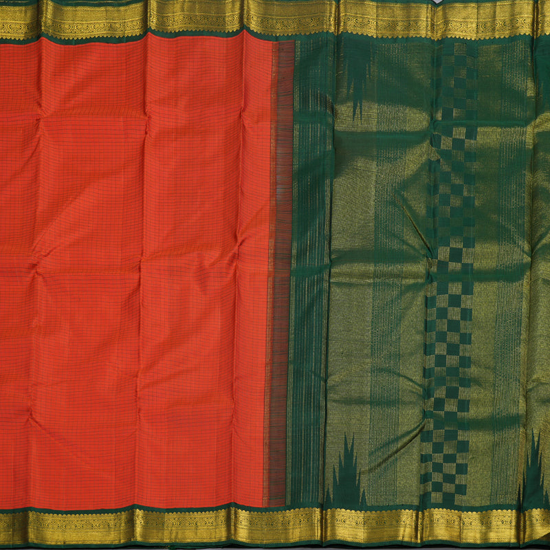 Hayagrivas Orange Kanjivaram Silk Saree with Bottle Green Border BBD588G4-1