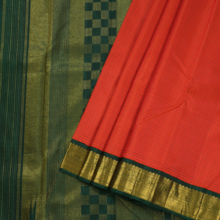 Hayagrivas Orange Kanjivaram Silk Saree with Bottle Green Border BBD588G4-1