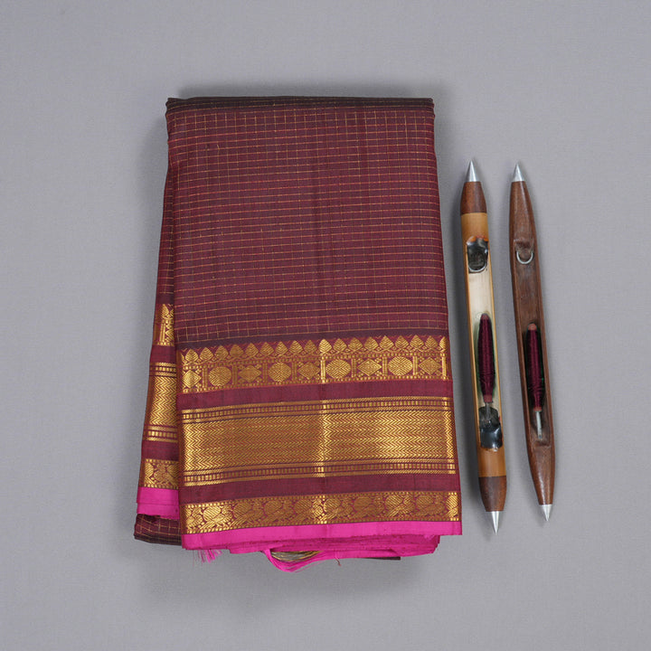 Hayagrivas Deep Maroon Kanjivaram Silk Saree with Deep Maroon With Pink Edging BBD590G10-1