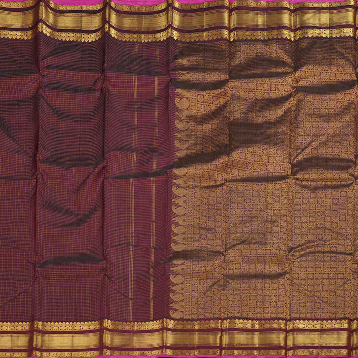 Hayagrivas Deep Maroon Kanjivaram Silk Saree with Deep Maroon With Pink Edging BBD590G10-1