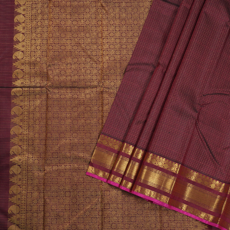 Hayagrivas Deep Maroon Kanjivaram Silk Saree with Deep Maroon With Pink Edging BBD590G10-1