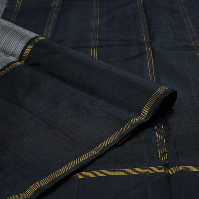 Hayagrivas Grey Handloom Kanjivaram Silk Saree with Black Border BBD590G2-1