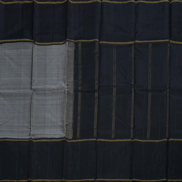 Hayagrivas Grey Handloom Kanjivaram Silk Saree with Black Border BBD590G2-1