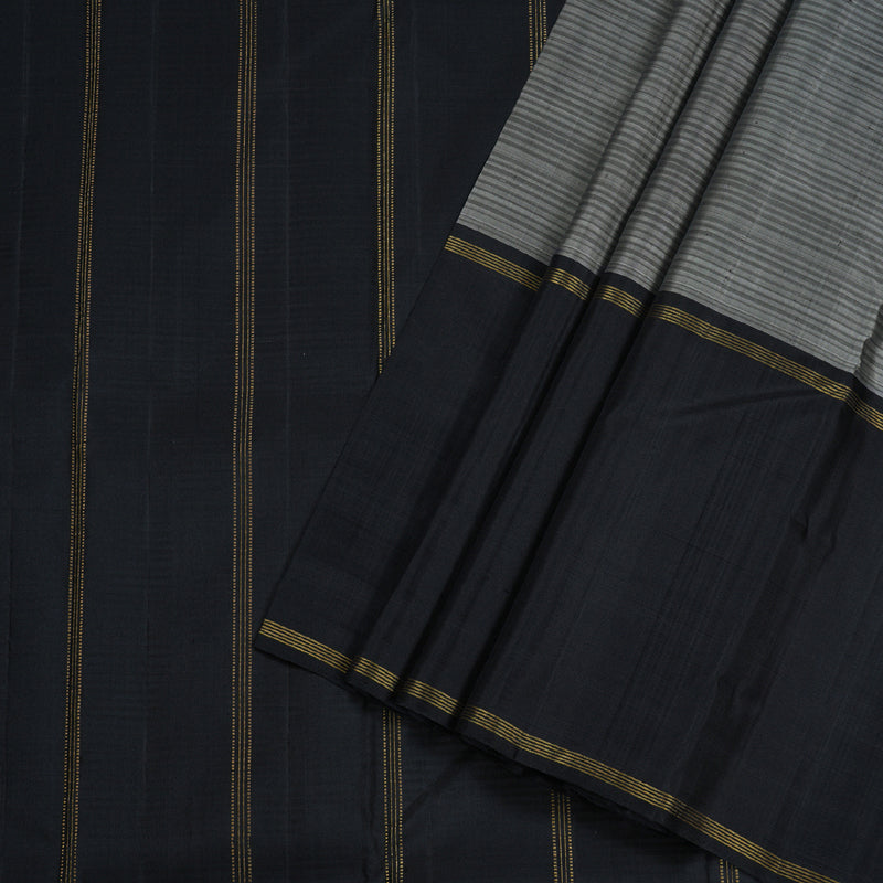 Hayagrivas Grey Handloom Kanjivaram Silk Saree with Black Border BBD590G2-1