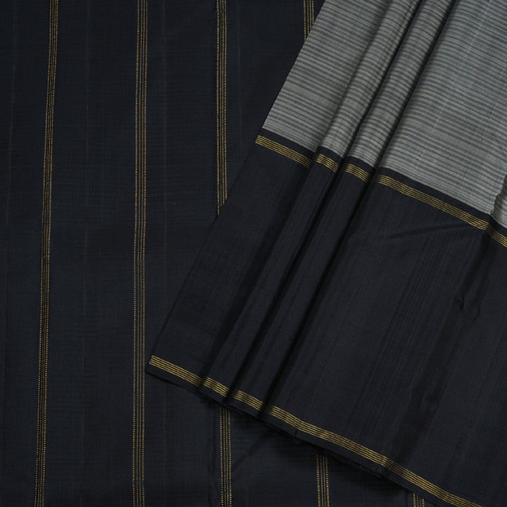 Hayagrivas Grey Handloom Kanjivaram Silk Saree with Black Border BBD590G2-1