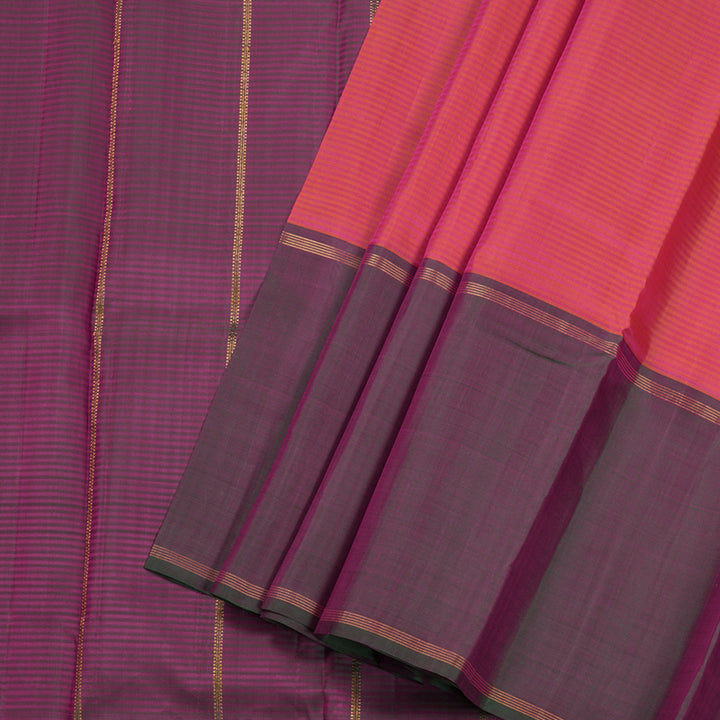 Hayagrivas Orangish Pink Handloom Kanjivaram Silk Saree with Mandhalir Border BBD590G2-2