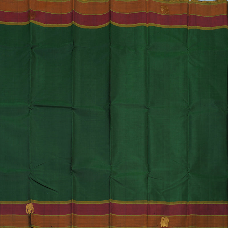 Hayagrivas Handloom Bottle Green Kanjivaram Silk Saree with Rust & Maroon Border BBD590G6-1