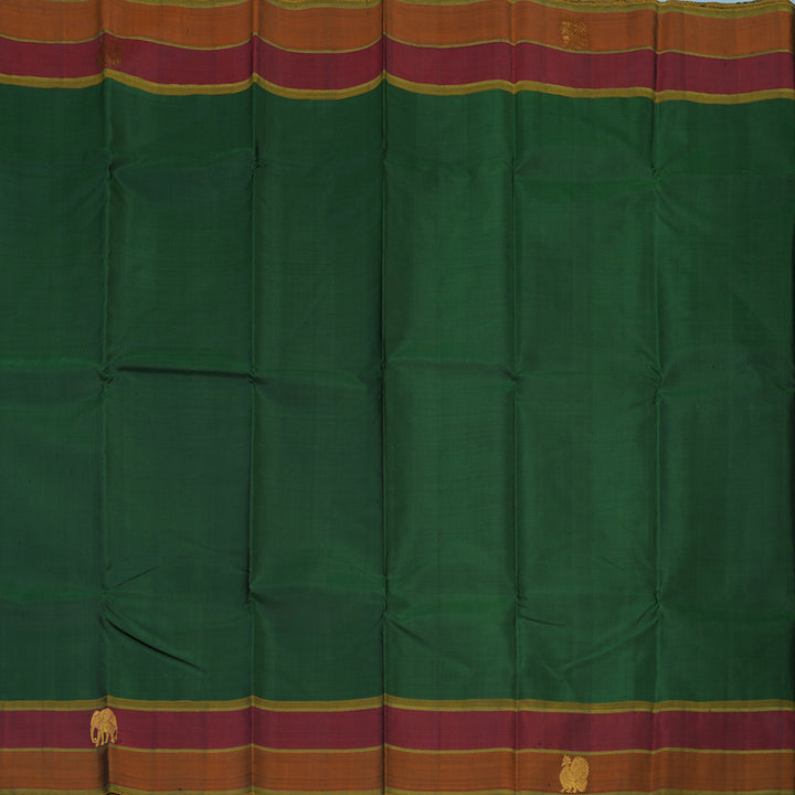 Hayagrivas Handloom Bottle Green Kanjivaram Silk Saree with Rust & Maroon Border BBD590G6-1