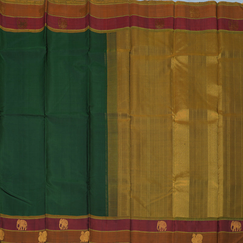 Hayagrivas Handloom Bottle Green Kanjivaram Silk Saree with Rust & Maroon Border BBD590G6-1