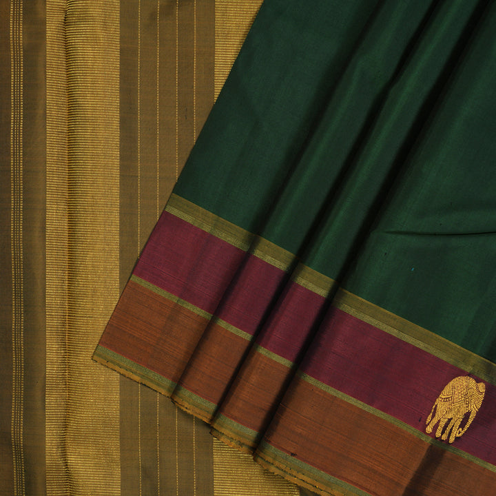 Hayagrivas Handloom Bottle Green Kanjivaram Silk Saree with Rust & Maroon Border BBD590G6-1