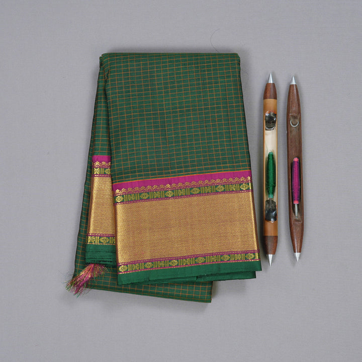 Hayagrivas Bottle Green Kanjivaram Silk Saree with Purple Border BBD590G7-1