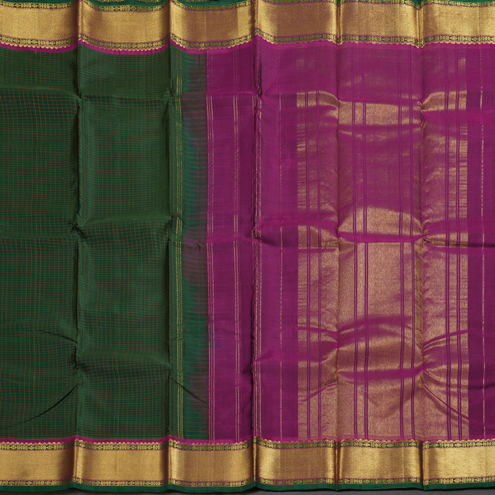 Hayagrivas Bottle Green Kanjivaram Silk Saree with Purple Border BBD590G7-1