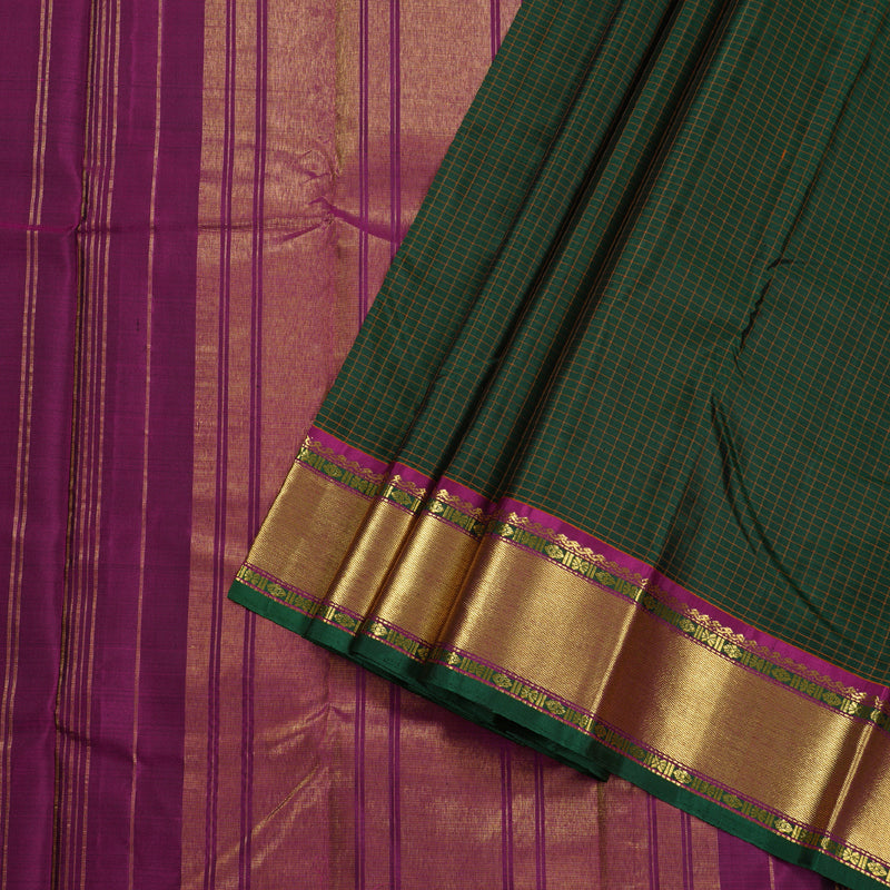 Hayagrivas Bottle Green Kanjivaram Silk Saree with Purple Border BBD590G7-1