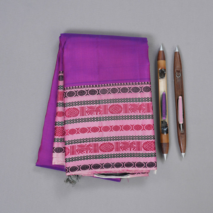 Hayagrivas Purple Kanjivaram Silk Saree with Onion Pink Border BBD590G9-1