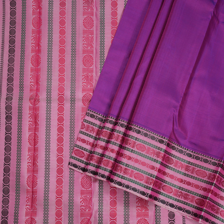 Hayagrivas Purple Kanjivaram Silk Saree with Onion Pink Border BBD590G9-1