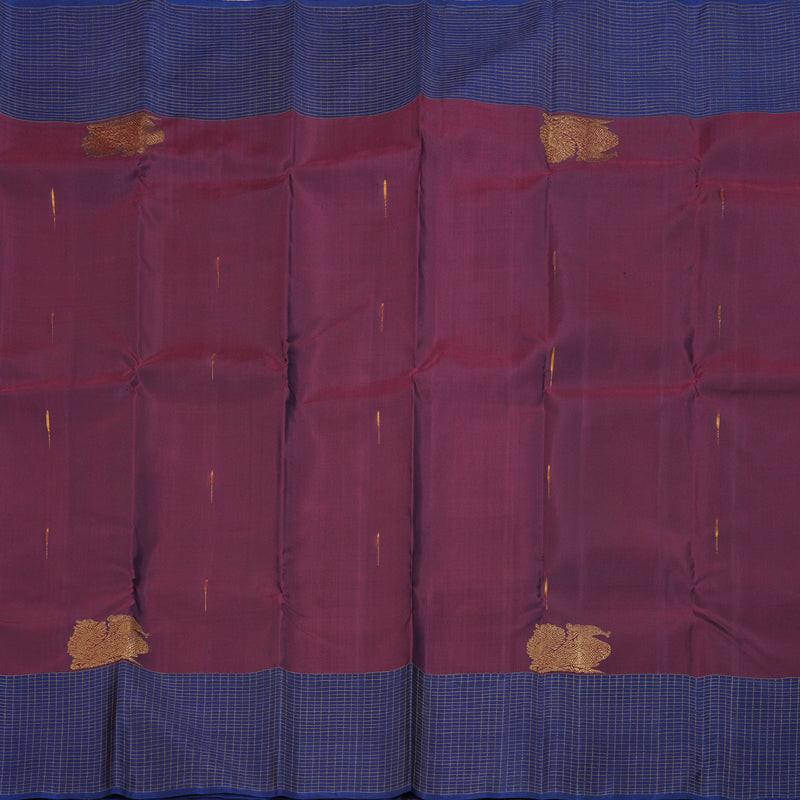 Hayagrivas Dark Maroon Kanjivaram Silk Saree with Midnight Blue Border - BBD595G2-1