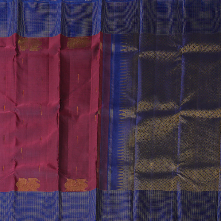 Hayagrivas Dark Maroon Kanjivaram Silk Saree with Midnight Blue Border - BBD595G2-1