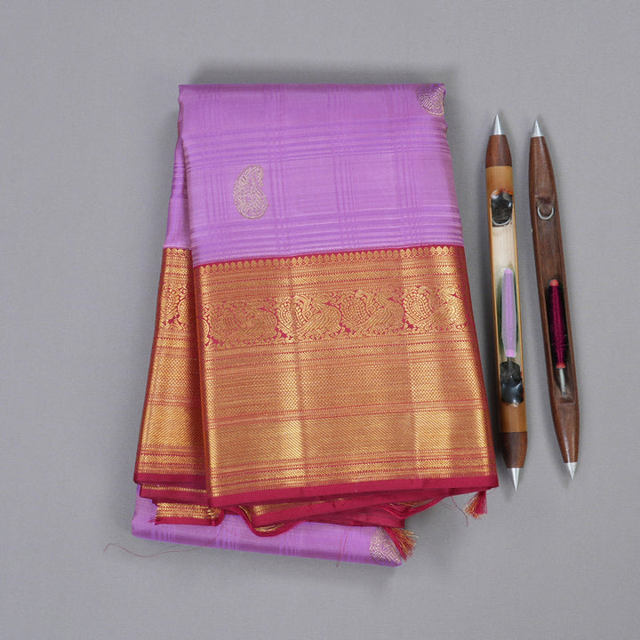 Hayagrivas Dark Lavender Kanjivaram Silk Saree with Maroon Border BBD595G4-1