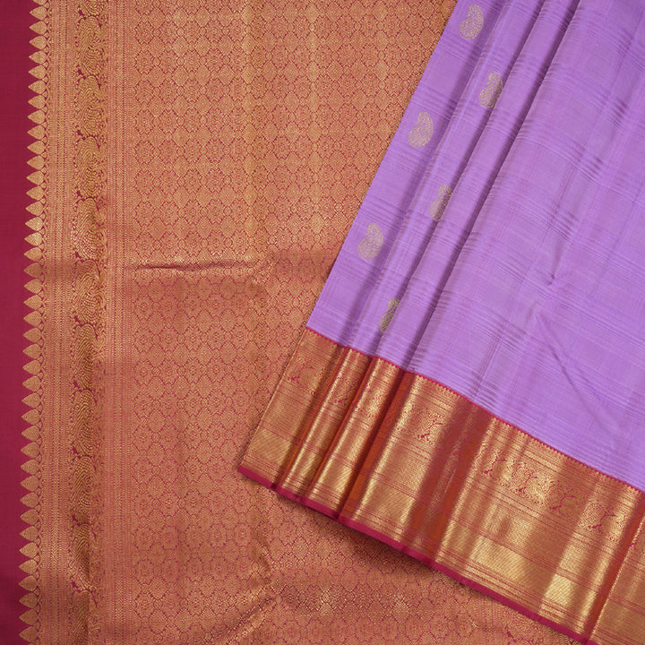 Hayagrivas Dark Lavender Kanjivaram Silk Saree with Maroon Border BBD595G4-1