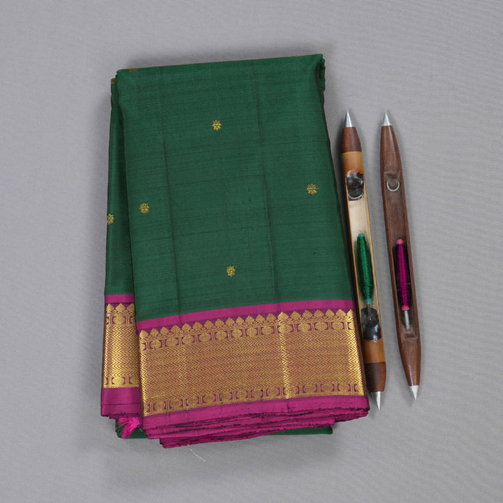 Hayagrivas Bottle Green Kanjivaram Silk Saree with Magenta Pink Border BBD596G12-1