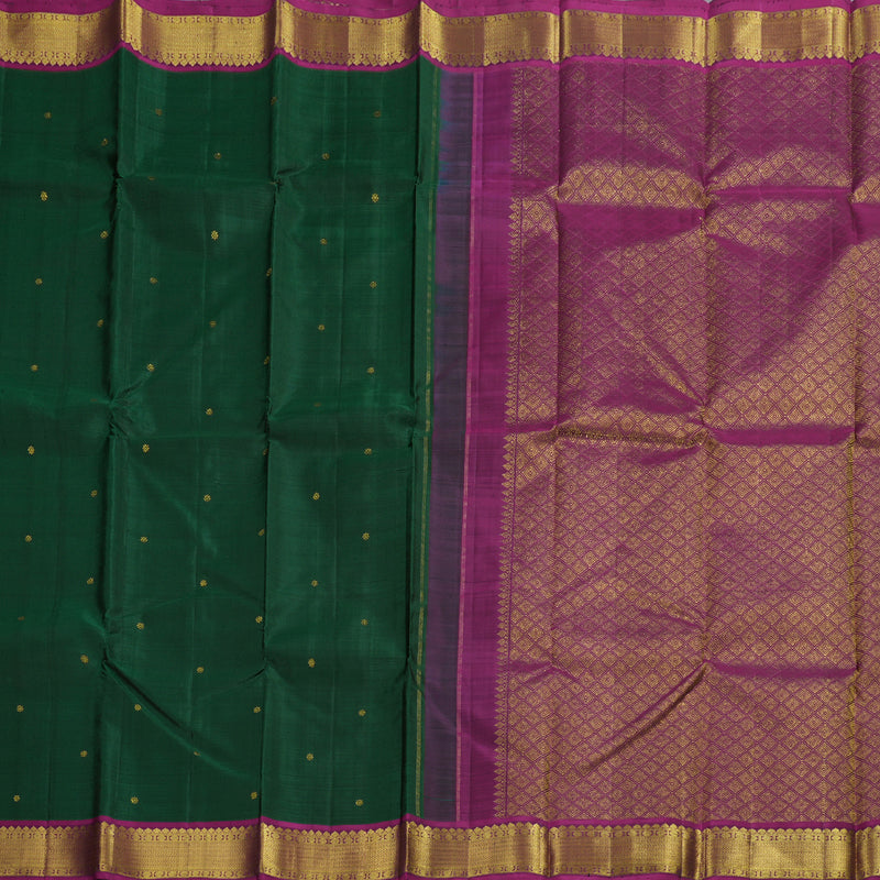 Hayagrivas Bottle Green Kanjivaram Silk Saree with Magenta Pink Border BBD596G12-1