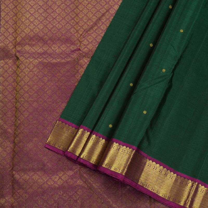 Hayagrivas Bottle Green Kanjivaram Silk Saree with Magenta Pink Border BBD596G12-1