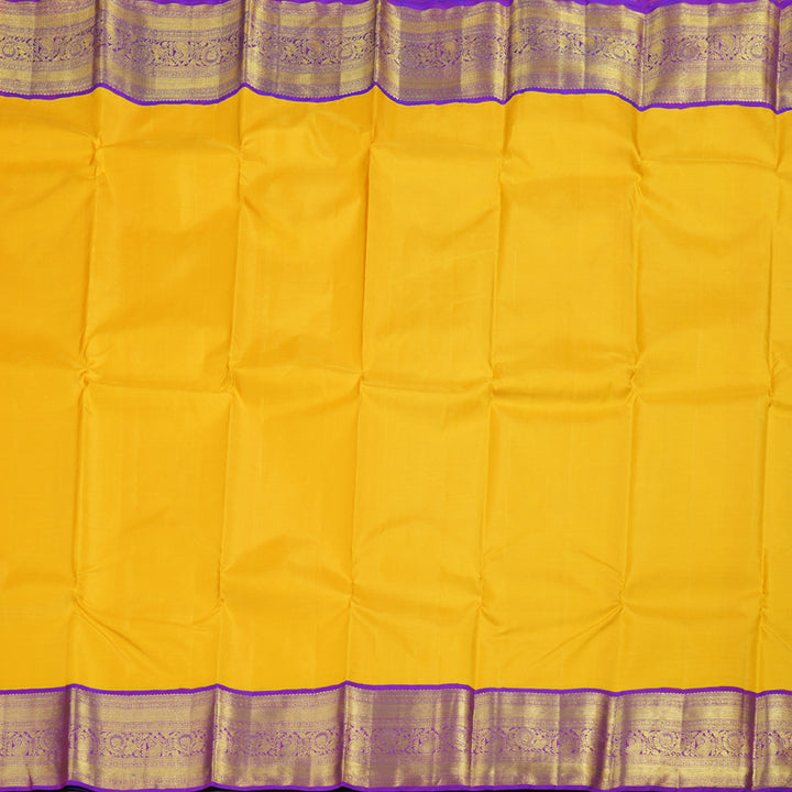 Hayagrivas Handloom Yellow Kanjivaram Silk Saree with Purple Border BBD596G2-4