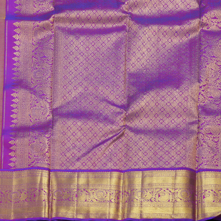 Hayagrivas Handloom Yellow Kanjivaram Silk Saree with Purple Border BBD596G2-4