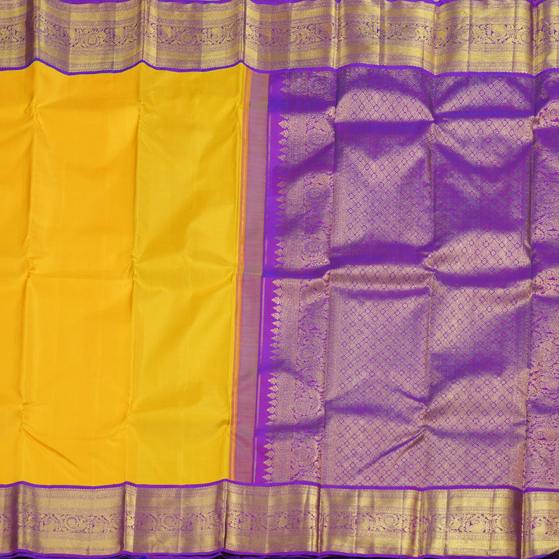 Hayagrivas Handloom Yellow Kanjivaram Silk Saree with Purple Border BBD596G2-4