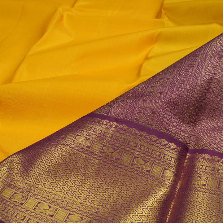 Hayagrivas Yellow Kanjivaram Silk Saree with Dark Purple Border BBD596G2-6