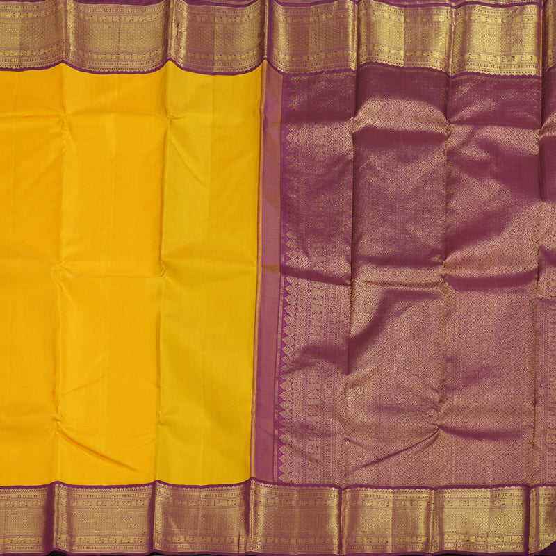 Hayagrivas Yellow Kanjivaram Silk Saree with Dark Purple Border BBD596G2-6