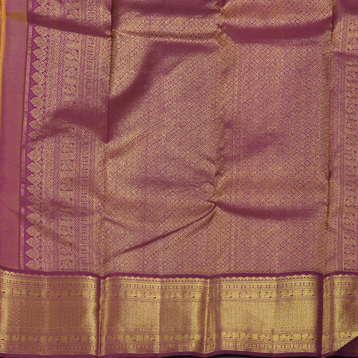 Hayagrivas Yellow Kanjivaram Silk Saree with Dark Purple Border BBD596G2-6