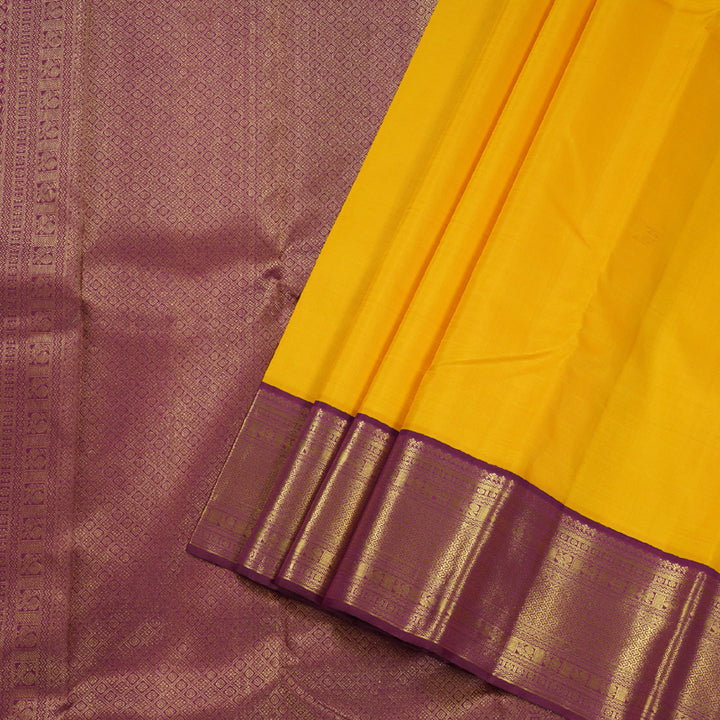 Hayagrivas Yellow Kanjivaram Silk Saree with Dark Purple Border BBD596G2-6