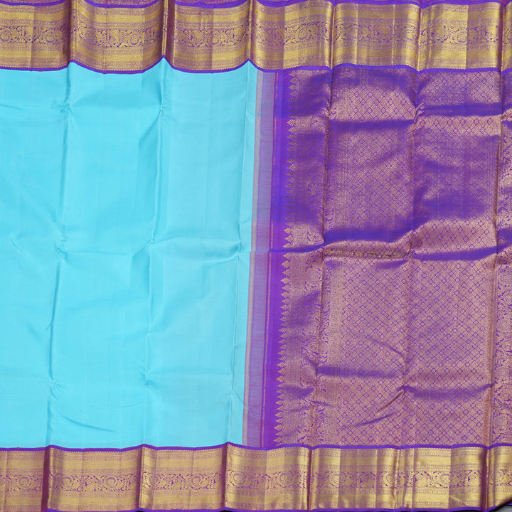 Hayagrivas Sky Blue Kanjivaram Silk Saree with Magenta Border BBD596G2-8