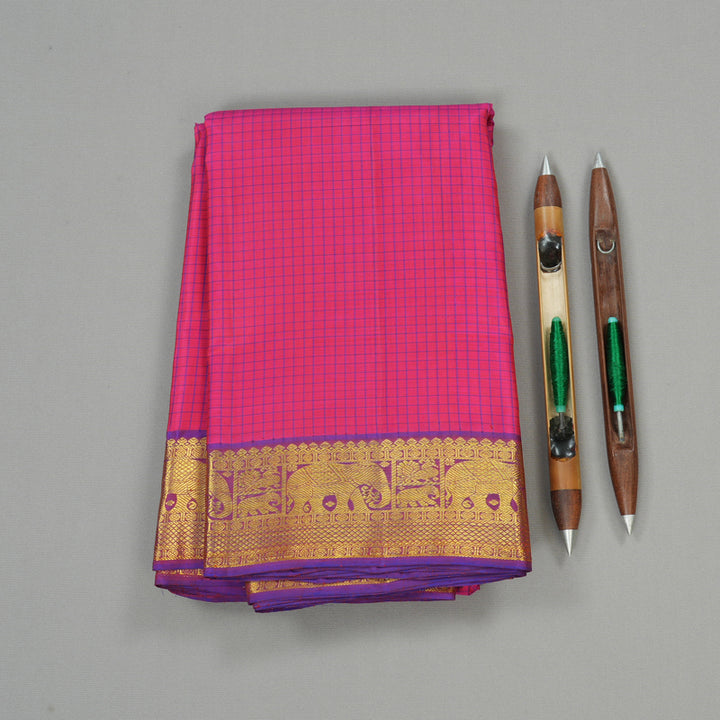 Hayagrivas Pink Handloom Kanjivaram Silk Saree with Purple Border BBD596G7-1