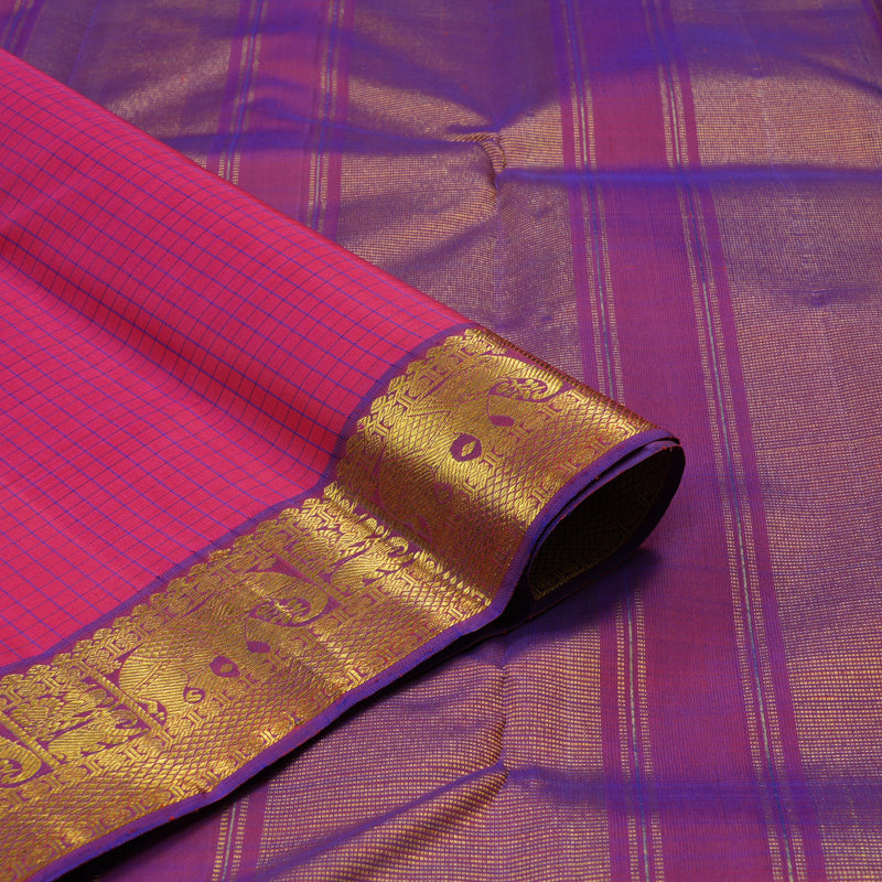 Hayagrivas Pink Handloom Kanjivaram Silk Saree with Purple Border BBD596G7-1