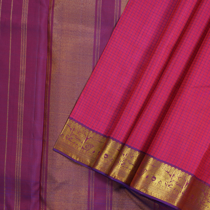 Hayagrivas Pink Handloom Kanjivaram Silk Saree with Purple Border BBD596G7-1
