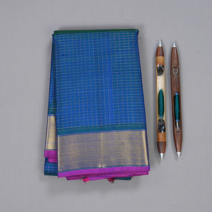 Hayagrivas Peacock Blue Kanjivaram Silk Saree with Peacock Blue Border BBD596G7-11