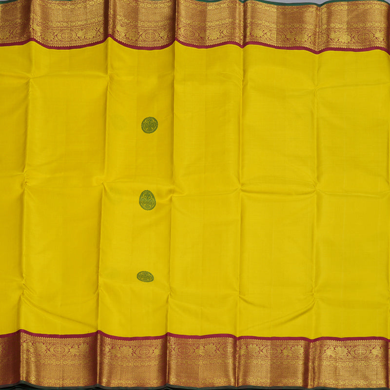 Hayagrivas Lemon Yellow Handloom Kanjivaram Silk Saree with Maroon Border BBD597G1-3