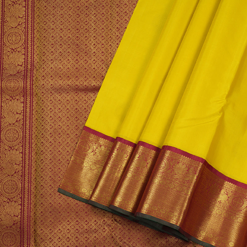 Hayagrivas Lemon Yellow Handloom Kanjivaram Silk Saree with Maroon Border BBD597G1-3